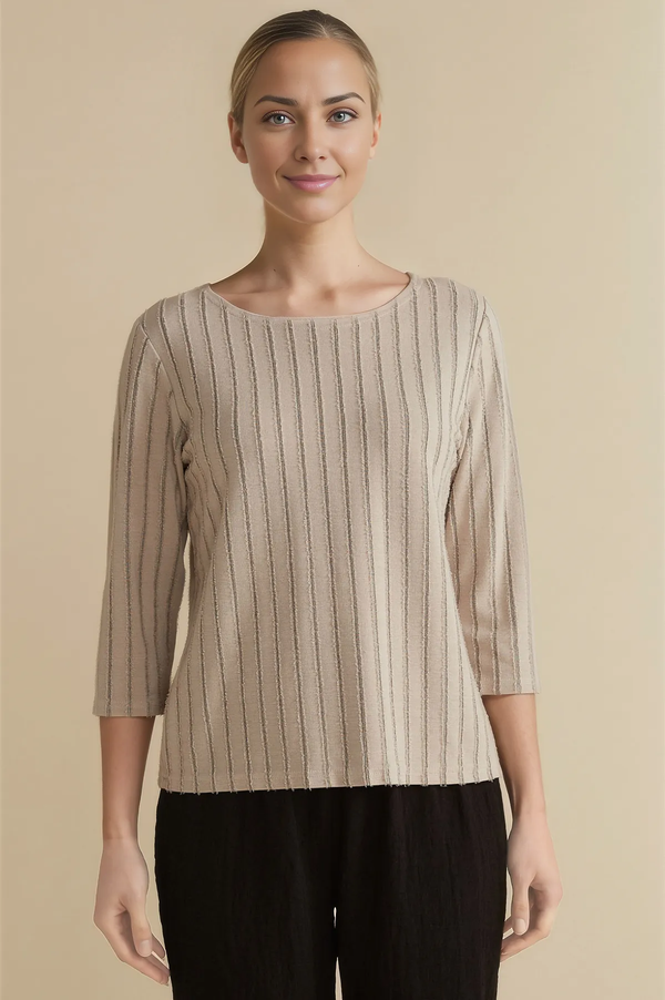 Cut Loose Fall Frayed Stripe 3/4 Sleeve Boatneck Tee Fall 2024- Special Order