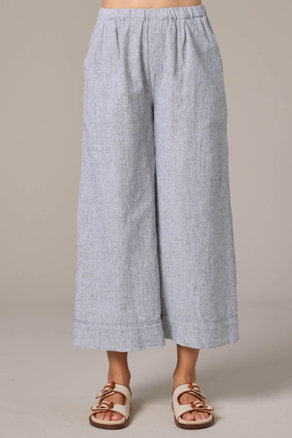 Cut Loose Crosshatch Linen Cotton Pleated Crop Pant Spring