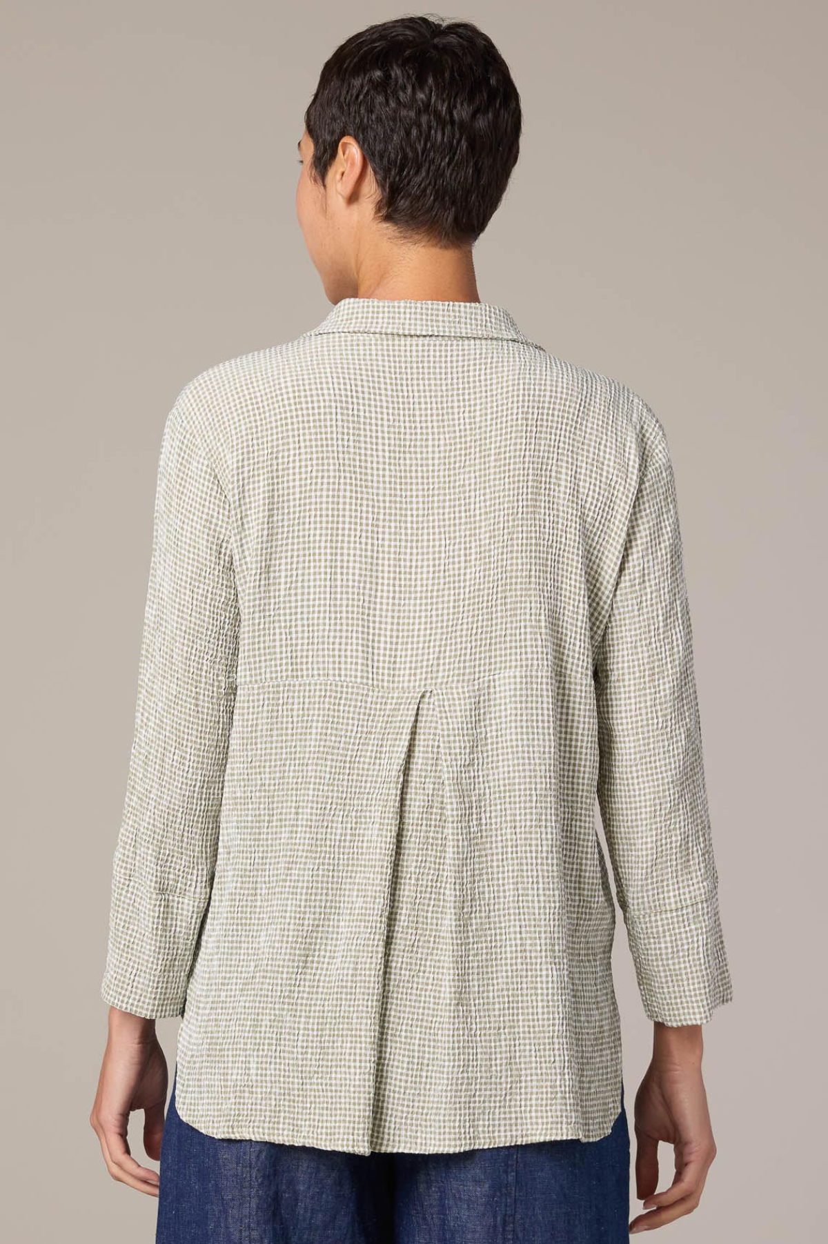 Crinkle Check Crop Easy Shirt by cut loose