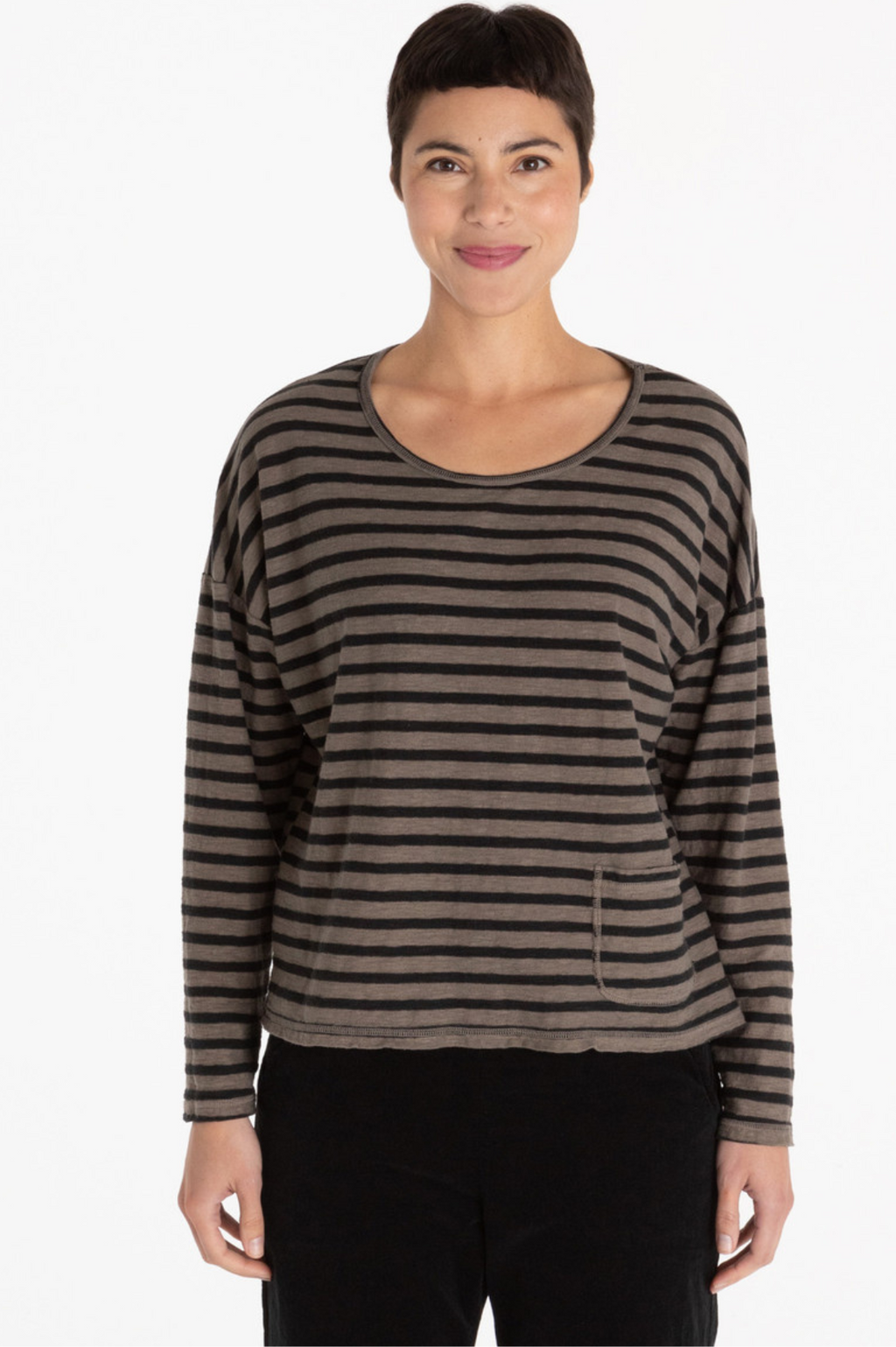 Cut Loose Black Natural Stripe Boxy Pocket Top Fall 2023- Special Order