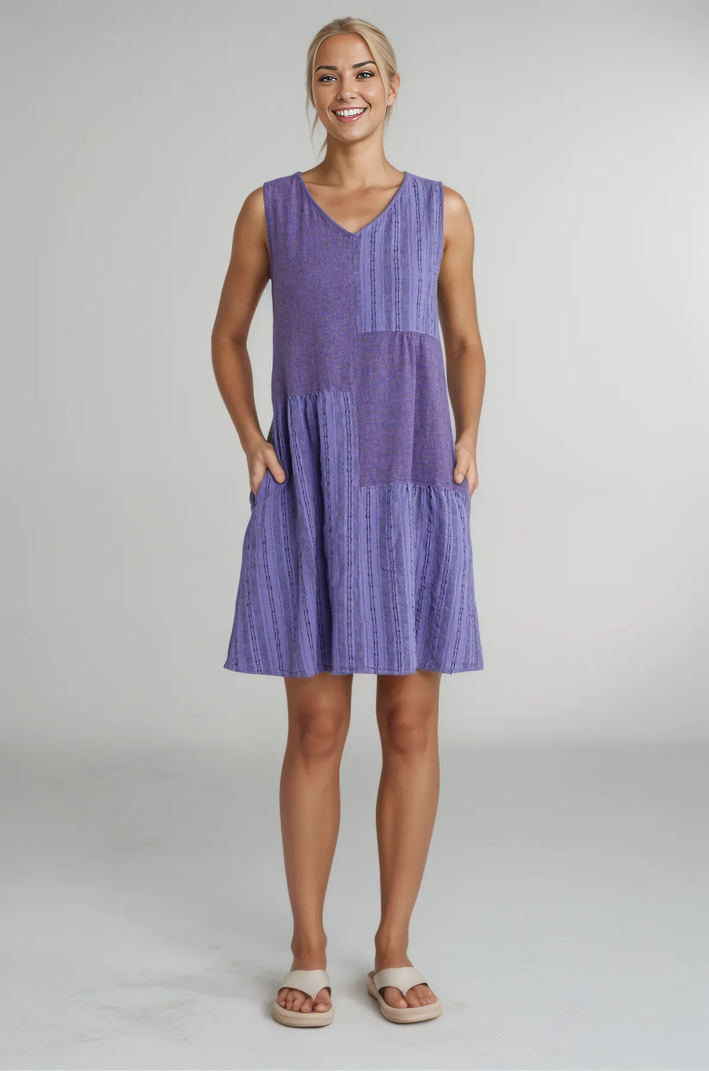 Cut Loose Pinstripe Linen Patch Dress Spring 2025- Special Order