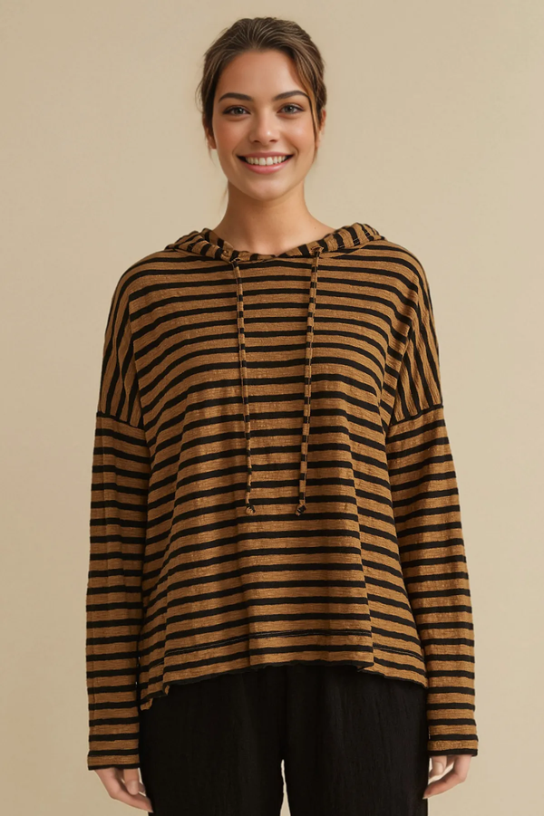Cut Loose Linen Cotton Jersey Black/Natural Stripe Sweatshirt Fall 2024- Special Order