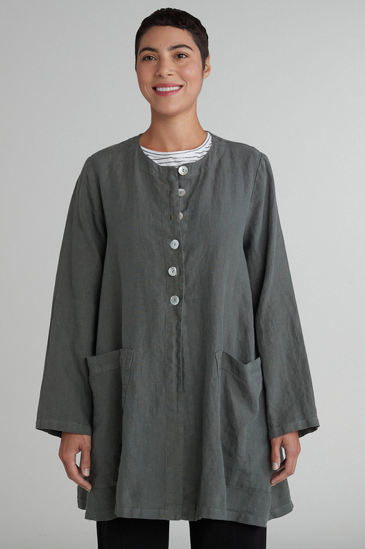 Cut Loose Solid Linen Jewel Collar Coat Spring 2025- Special Order