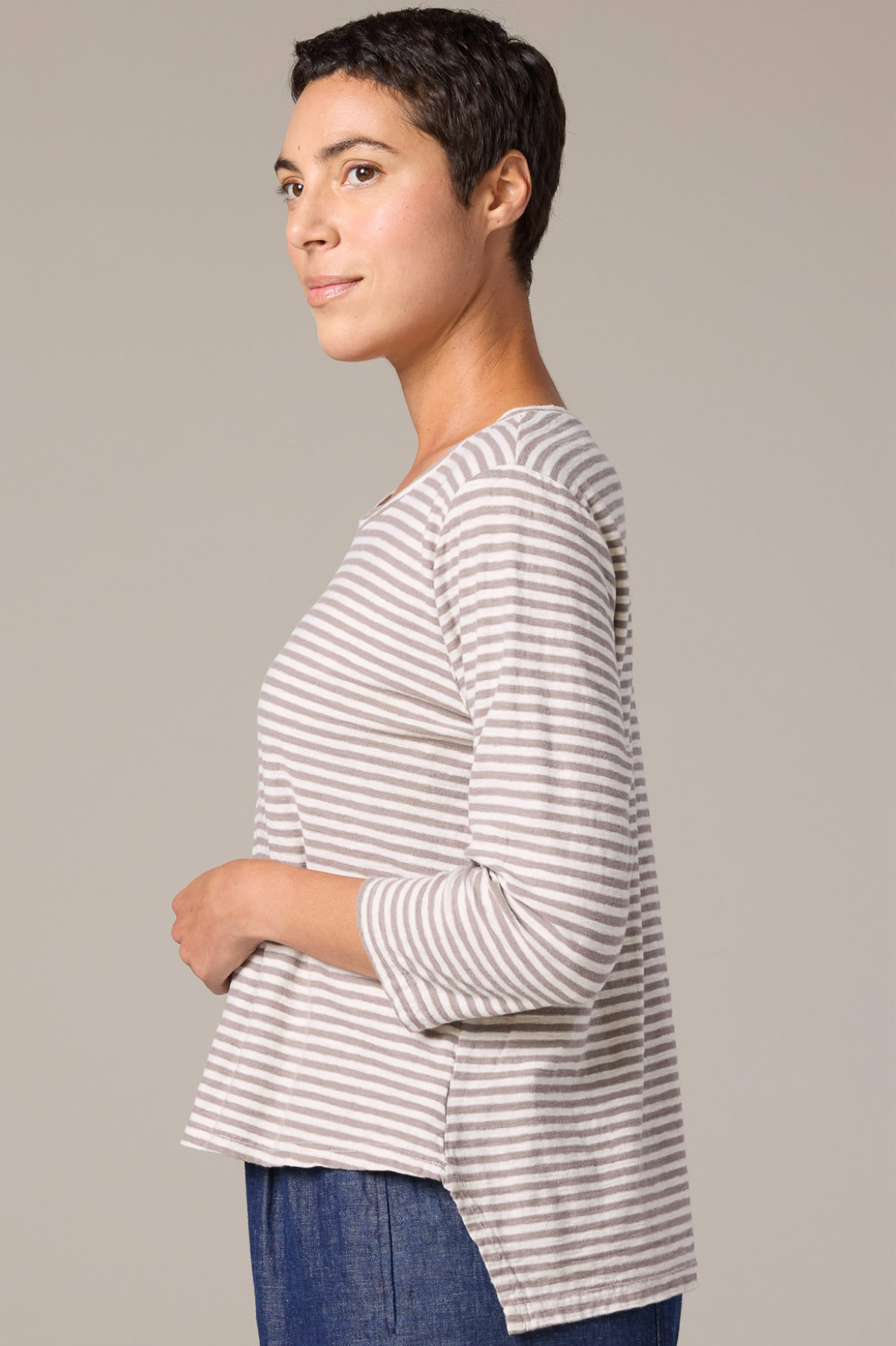 Cut Loose Grey Stripe Hi Low Crop Tee Spring 