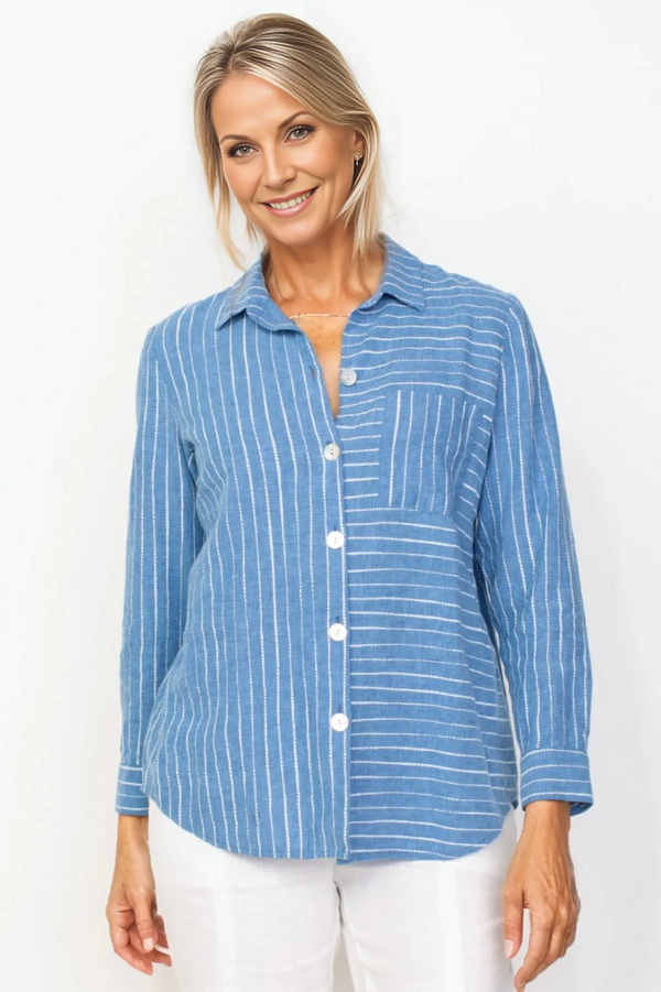 Habitat Clothing Linen Patch Pocket Shirt Stripe