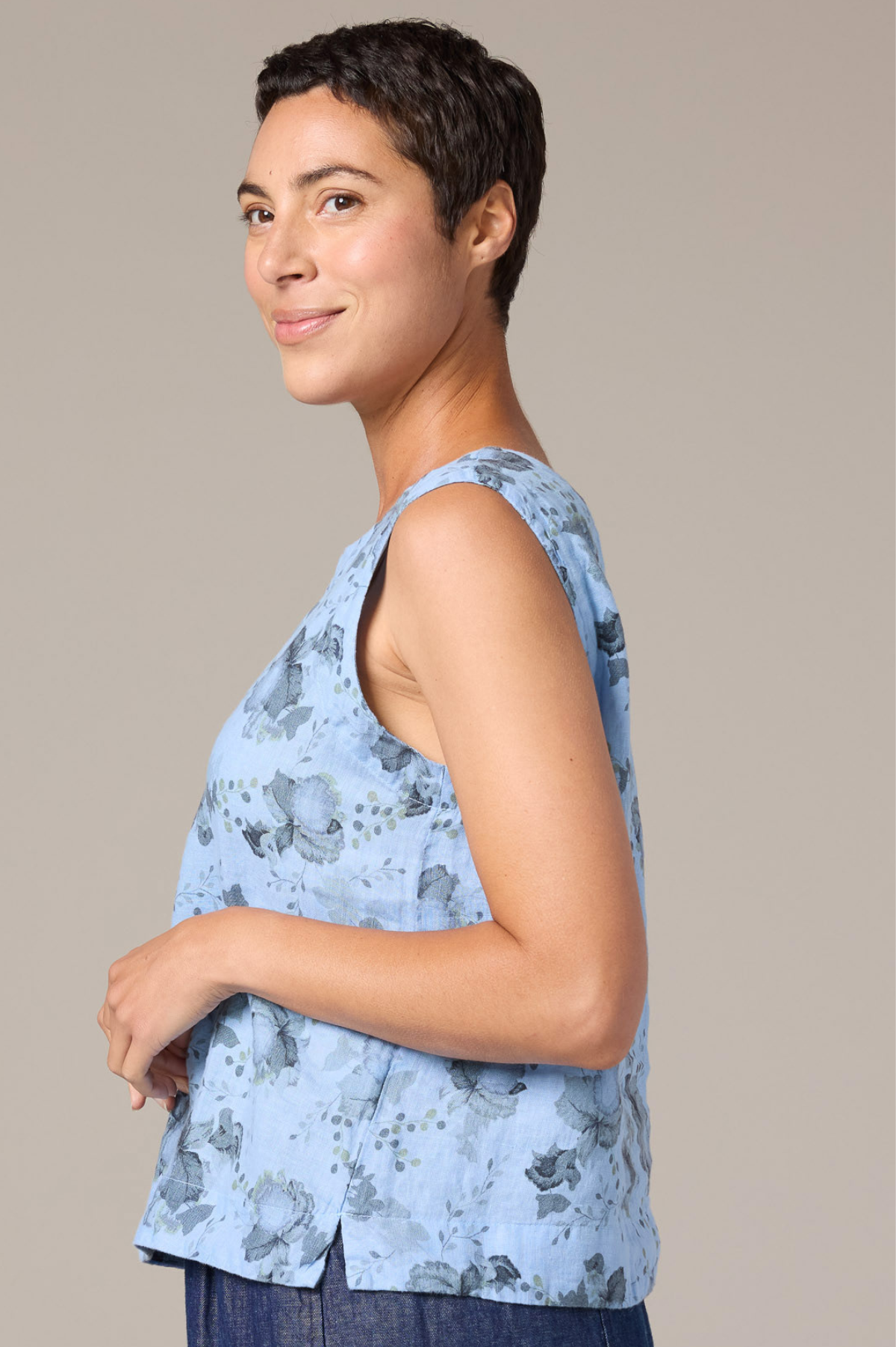 Cut Loose Leoni Floral Print Linen Shell w/Wide Facing Spring 2026- Special Order