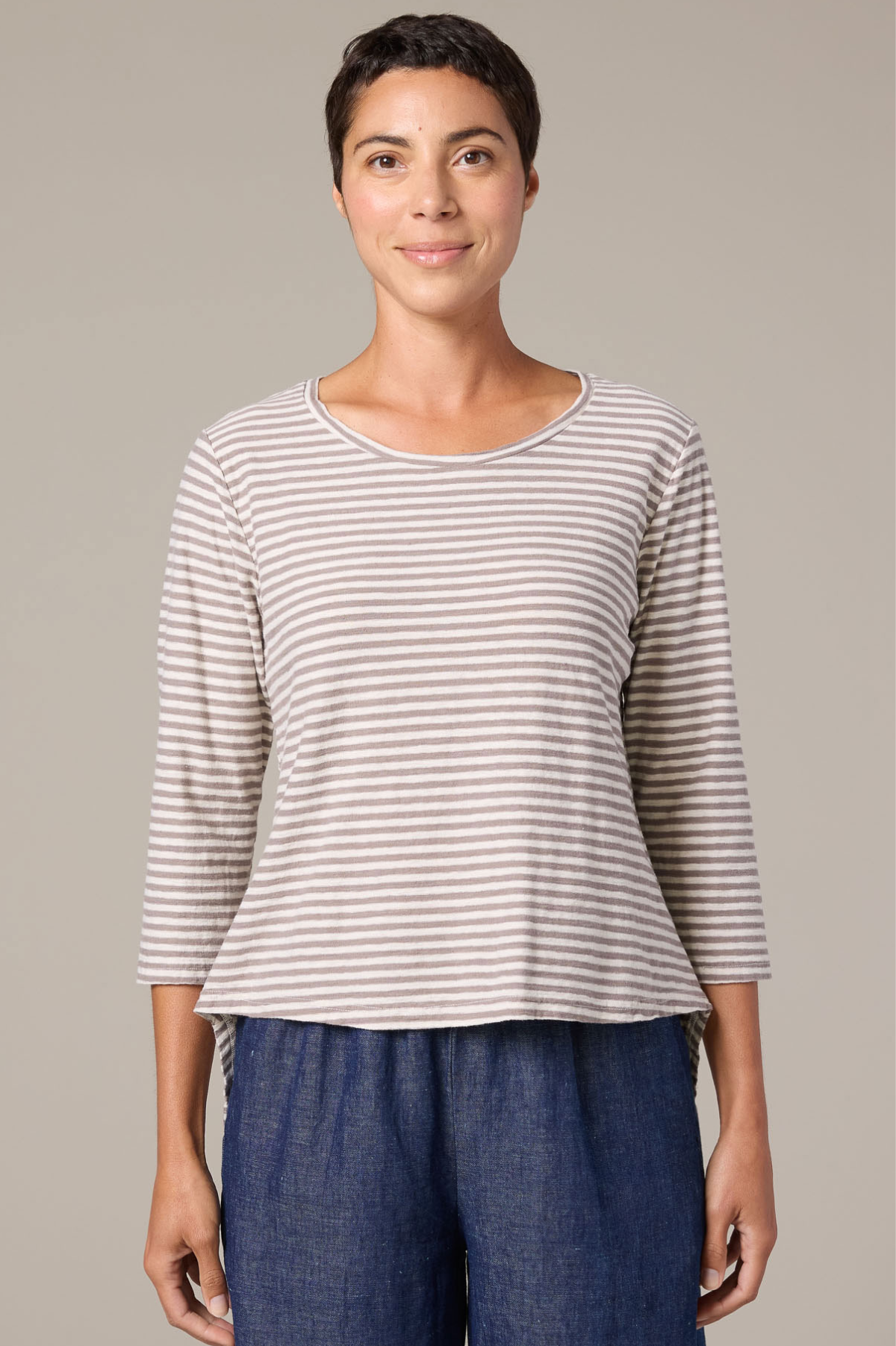 Cut Loose Grey Stripe Hi Low Crop Tee Spring 2026- Special Order