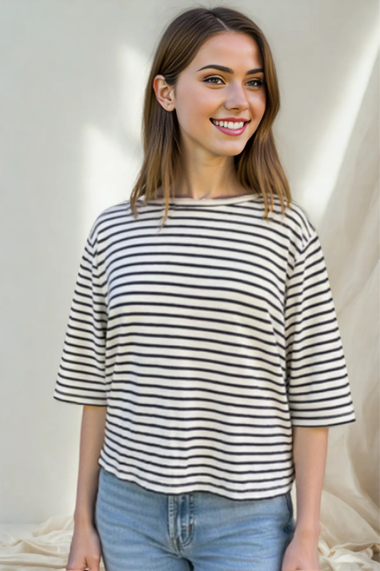 Cut Loose Navy Stripe Elbow Sleeve Top Summer 2026- Special Order
