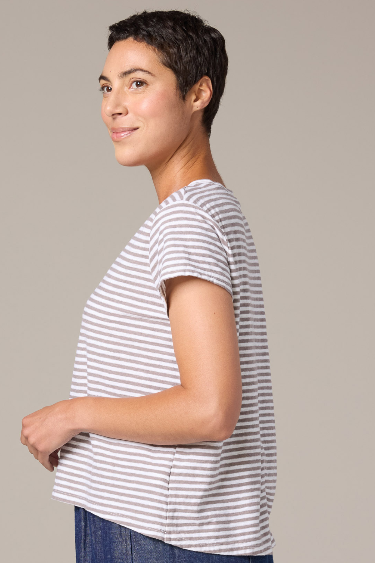 Cut Loose Grey Stripe S/S V-Neck Crop Top Spring 