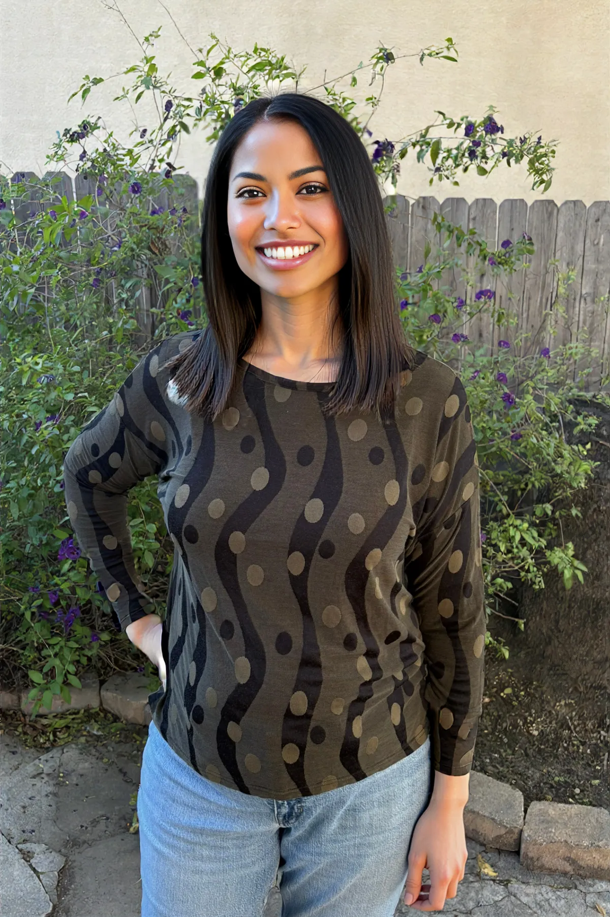 Cut Loose Clothing Dot Jacquard Dot Shoulder Tee -Kelp