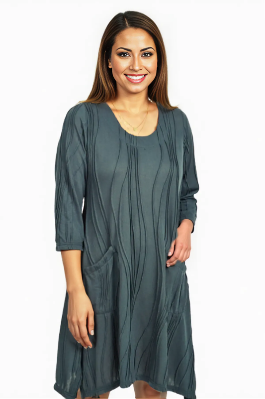 Windhorse Stitched Dress-Teal Blue