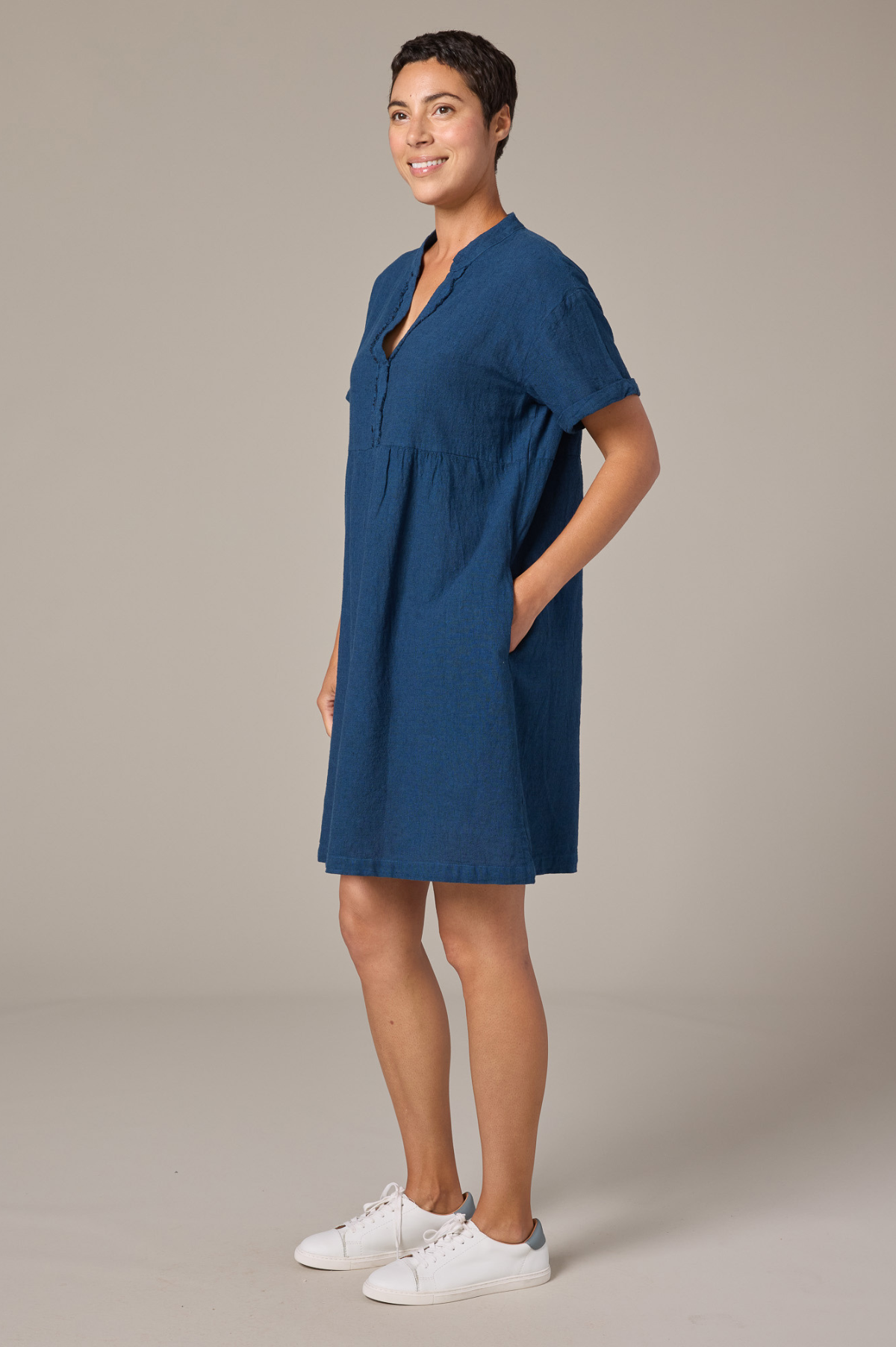 Cut Loose Crosshatch Linen Cotton Relaxed Cap Sleeve Dress Spring