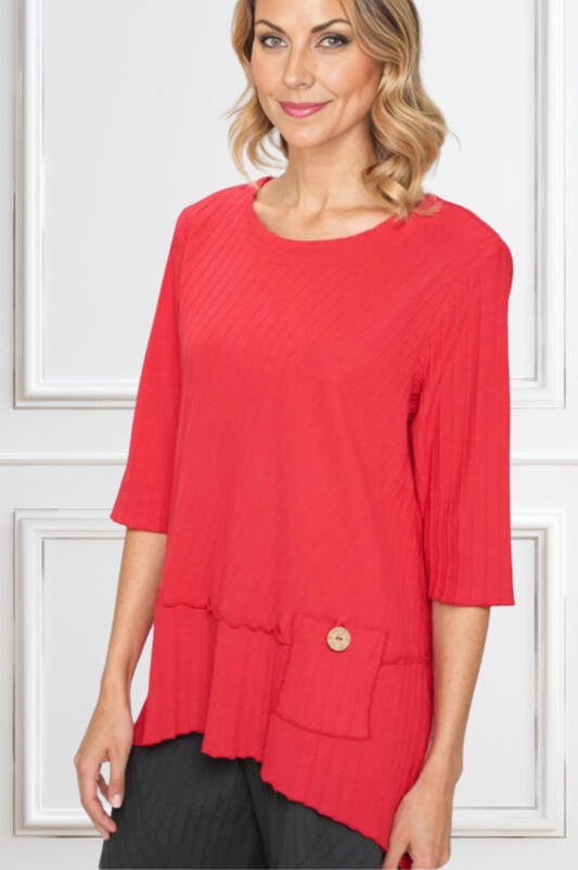 Focus Fashions Ribbed Cotton Pocket Tunic-True Red