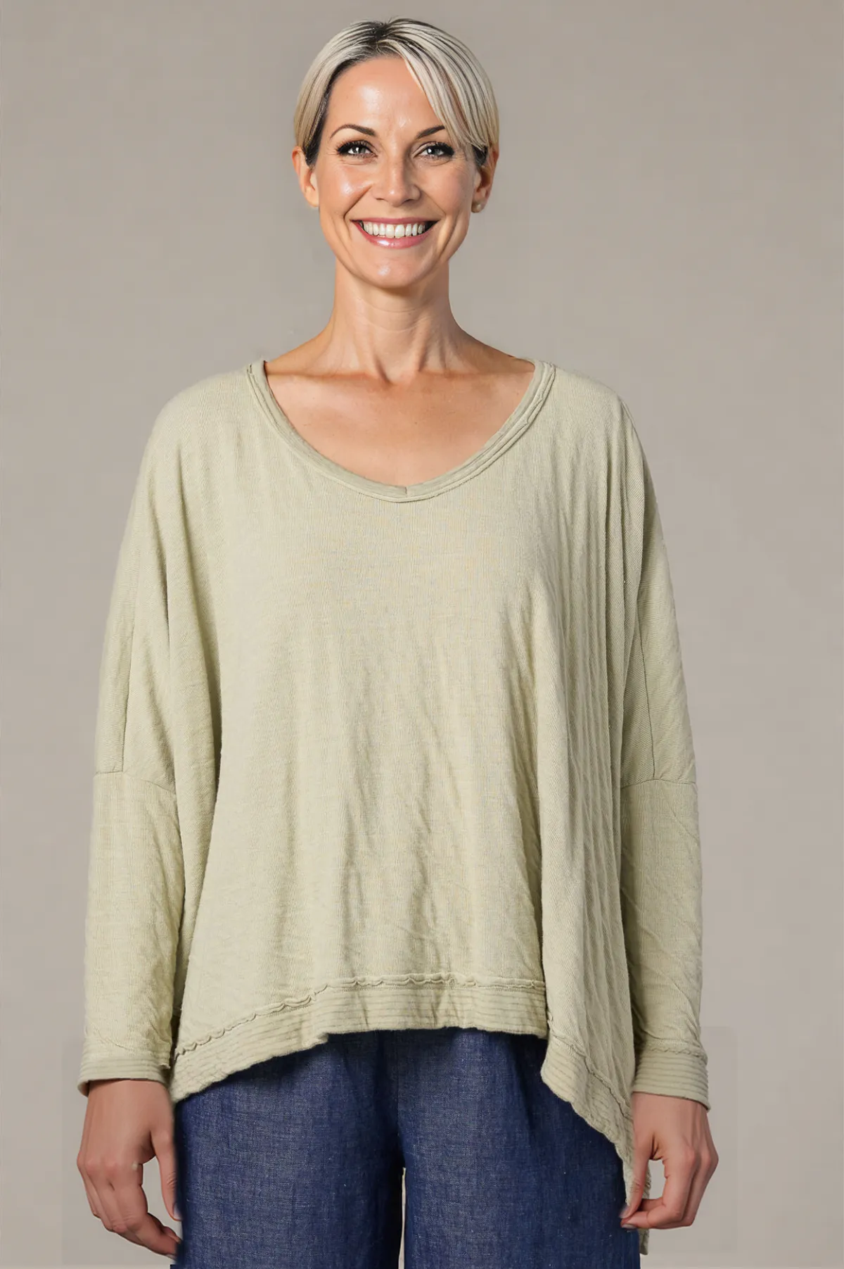 Cut Loose Grey Stripe Doublecloth One Size Deep V Top Spring 2026- Special Order