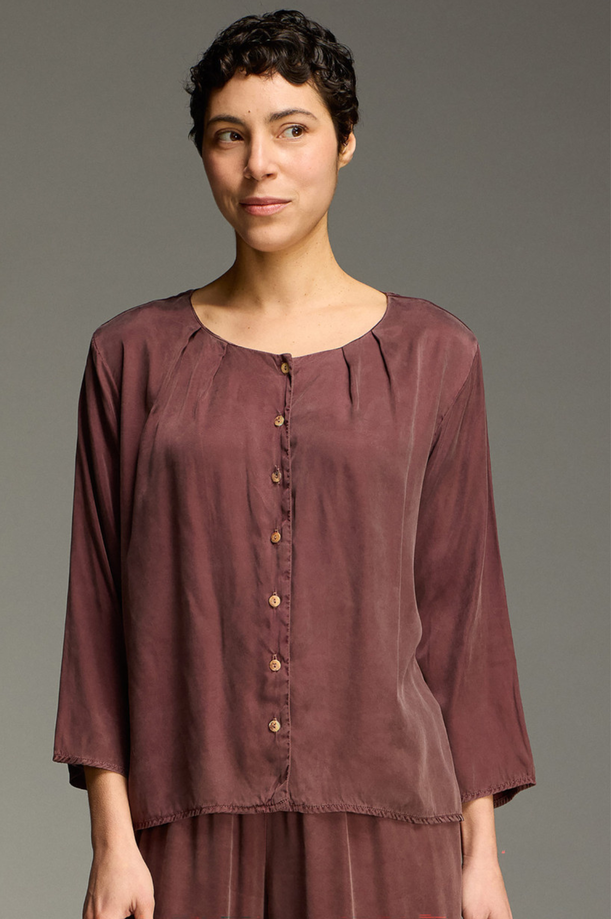 Cut Loose Vintage Satin Pleated Collarless Shirt Fall 2026- Special Order