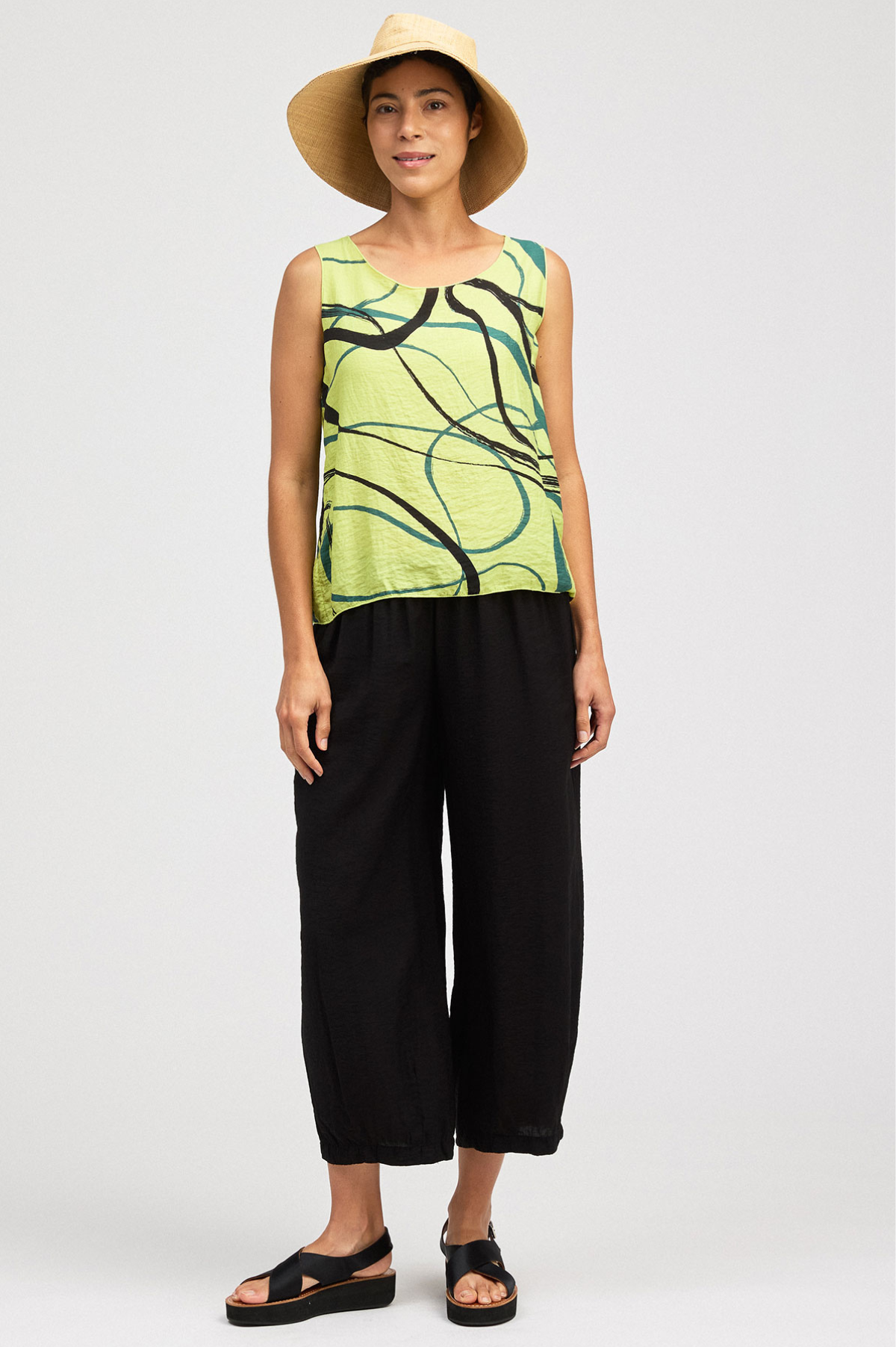 Cut Loose Rayon Parachute Black/Blue Swirl Layering Tank Summer 2026- Special Order