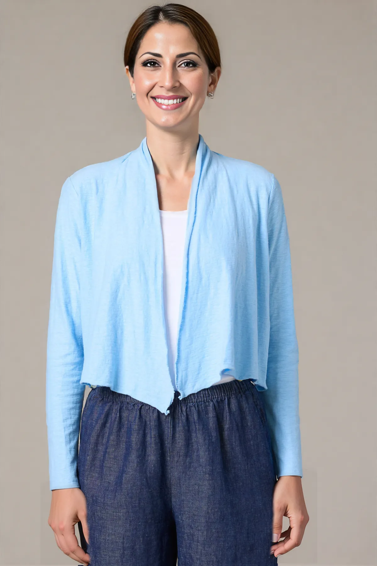 Cut Loose Linen Cotton Jersey Cropped Cardigan