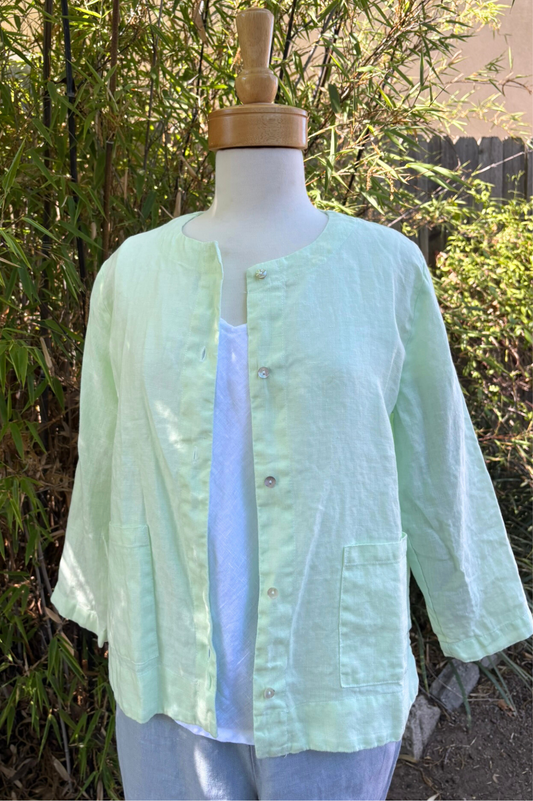 Cut Loose Solid Linen Cropped Jacket-Mint