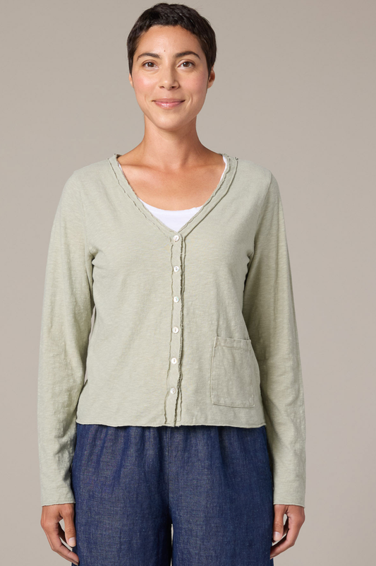 Cut Loose Linen Cotton Jersey Cropped  Pocket Cardigan Spring