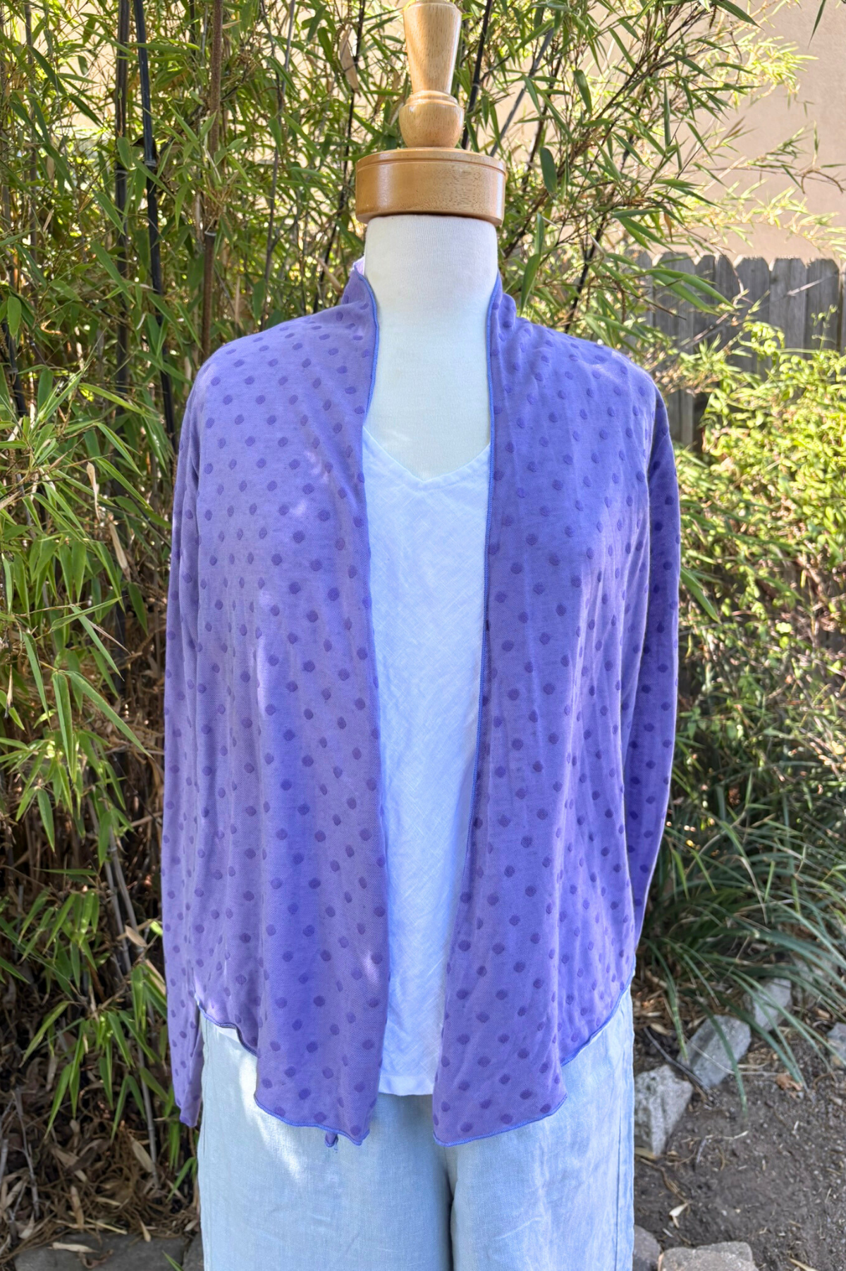 Cut Loose Mesh Dot Crop Open Cardigan -Violine