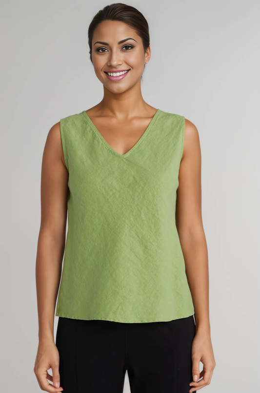 Cut Loose Solid Linen V-Neck Bias Tank Spring 2025- Special Order