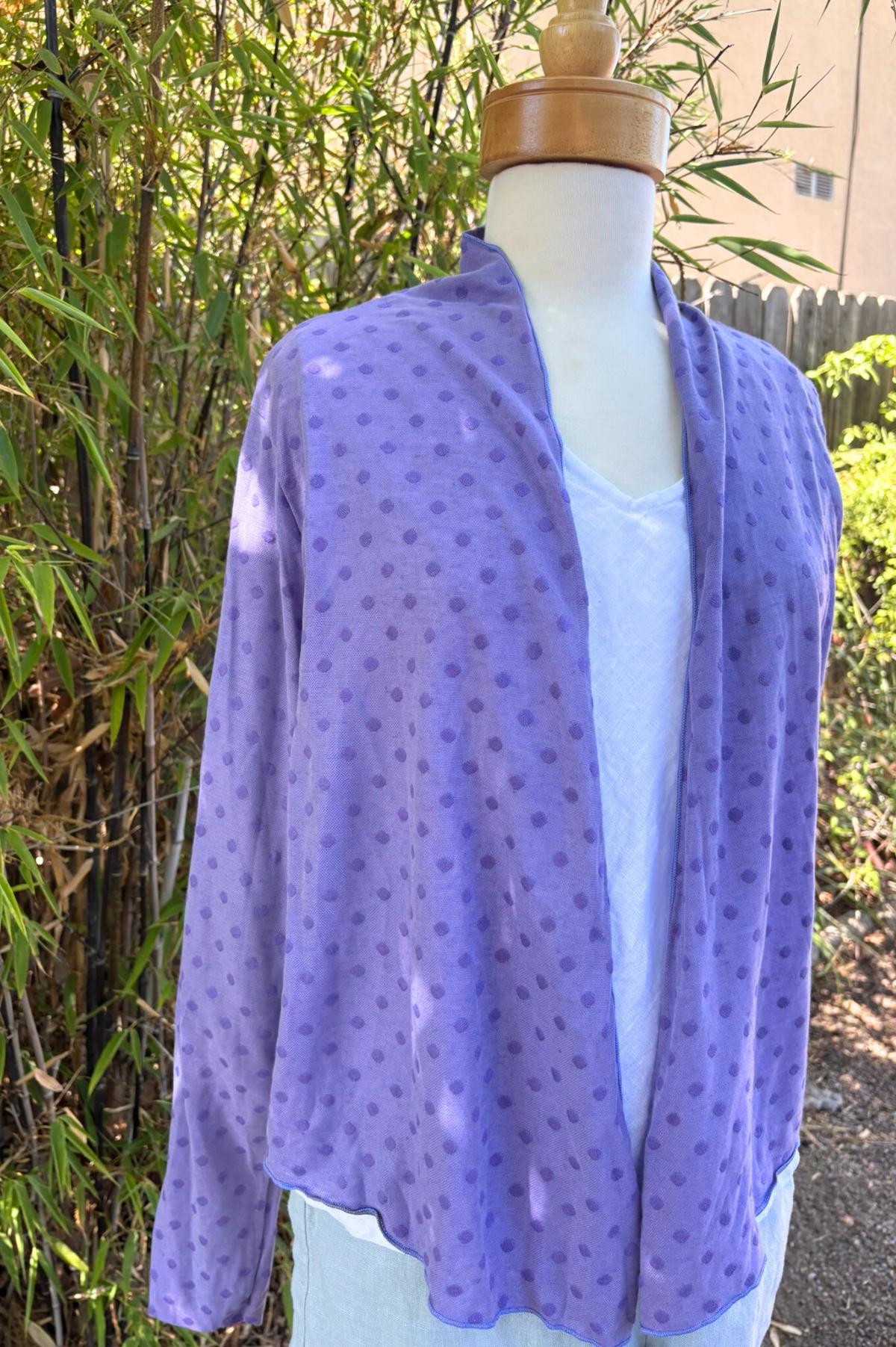 Cut Loose Mesh Dot Crop Open Cardigan -Violine