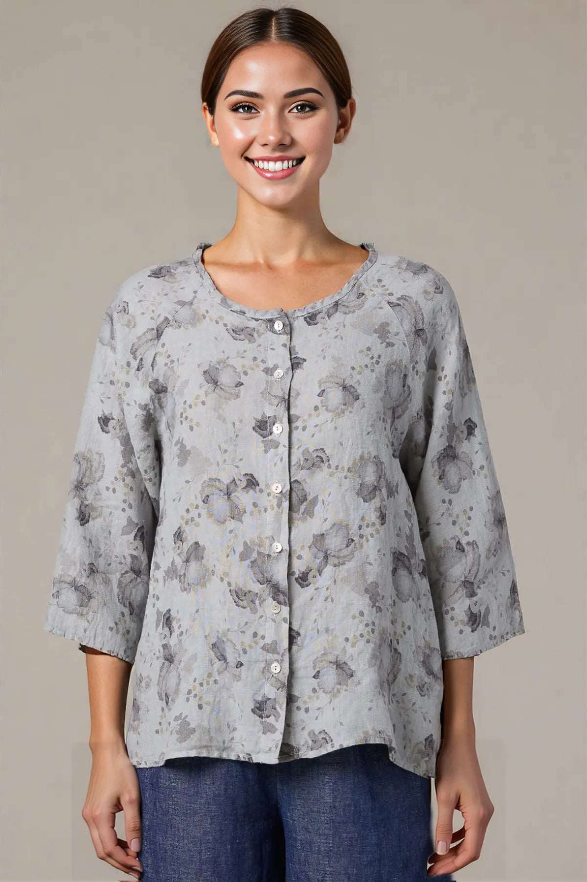 Cut Loose Leoni Floral Print Collarless Shirt Spring 