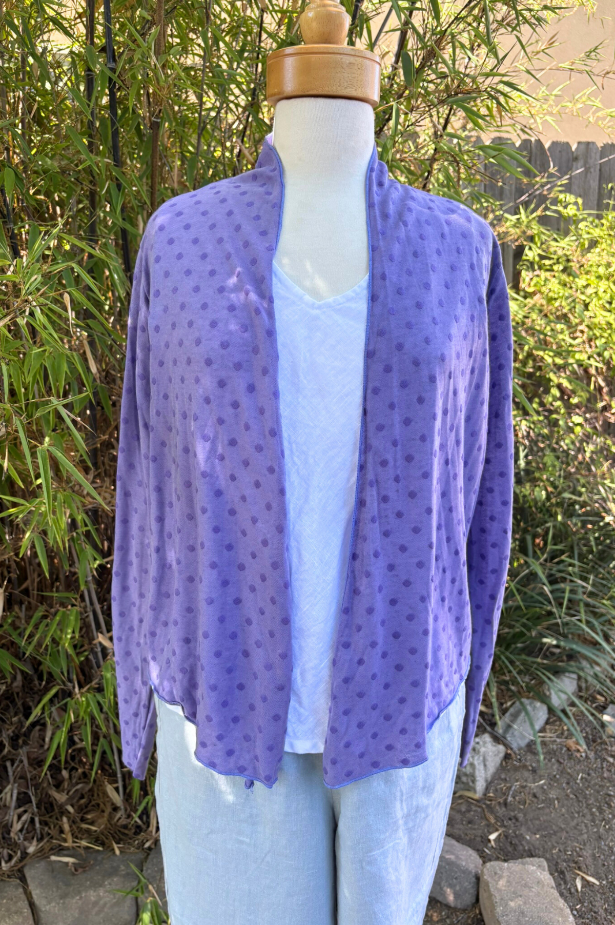 Cut Loose Mesh Dot Crop Open Cardigan -Violine