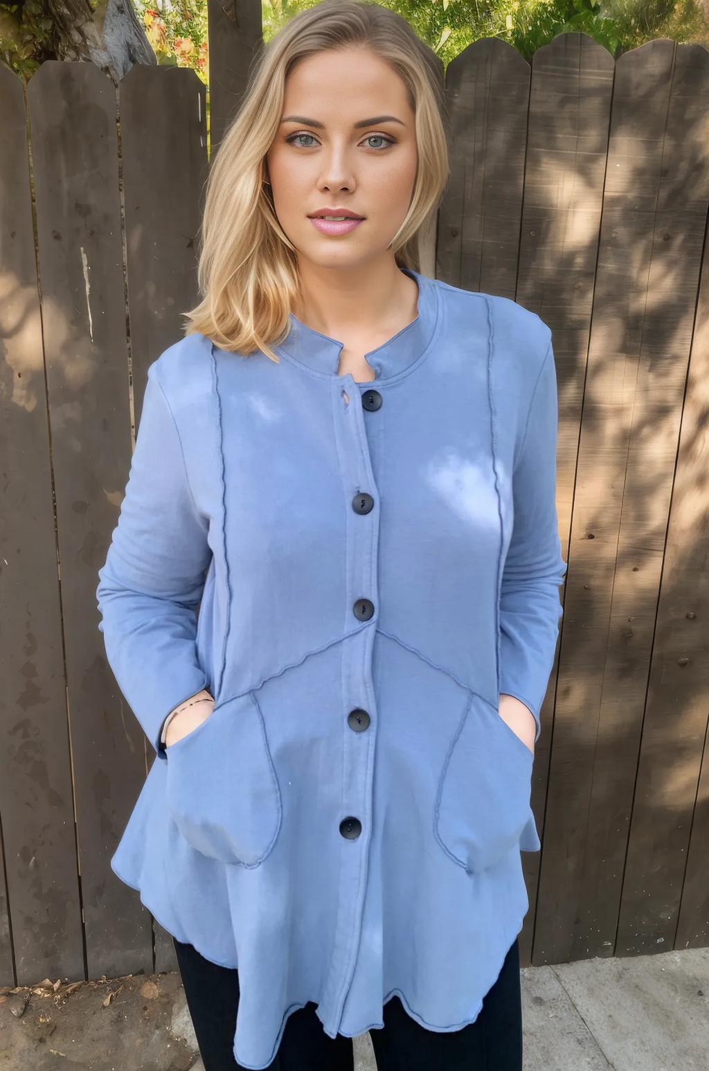 French Terry Jacket-Dusty Blue