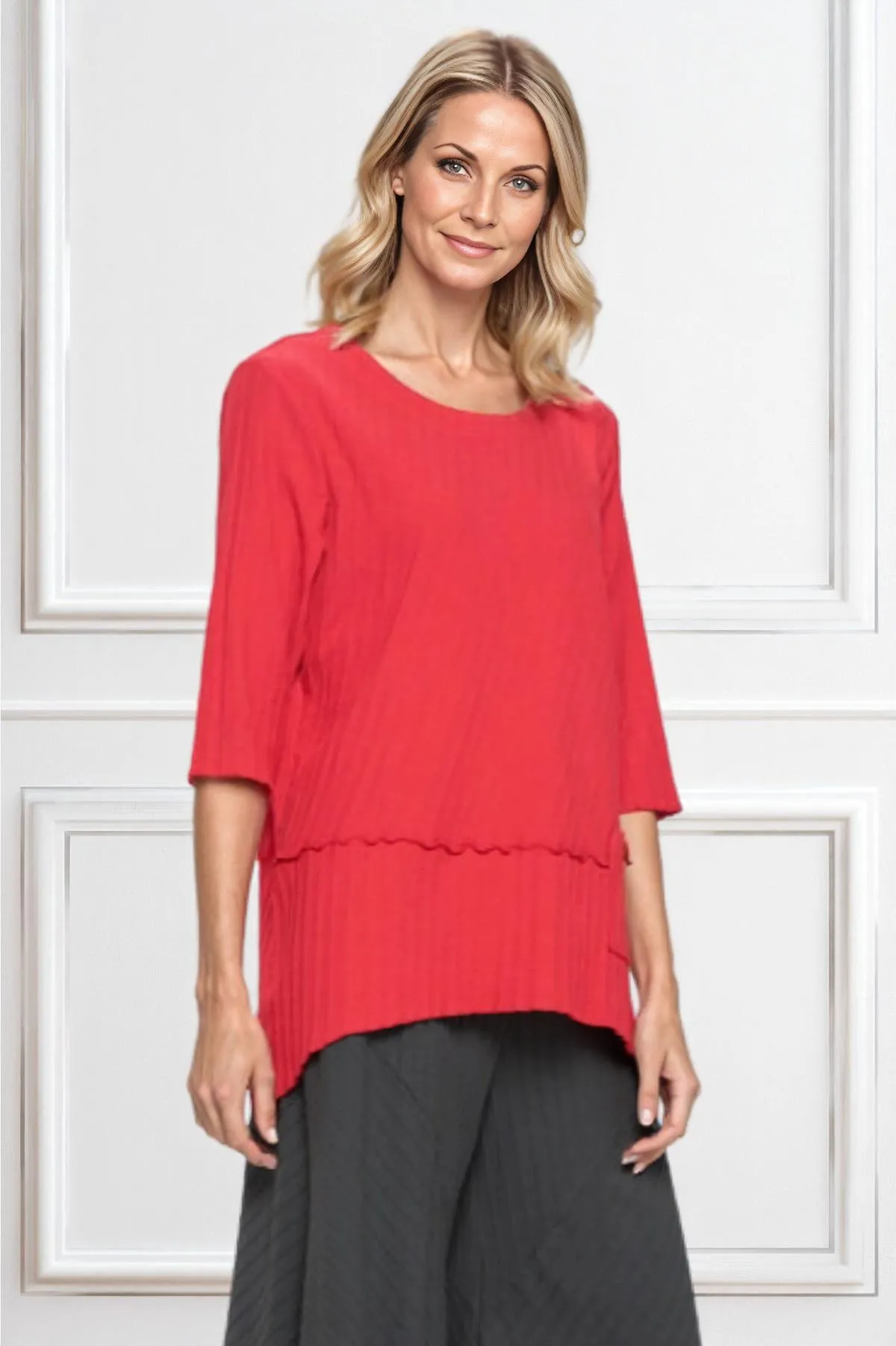 Focus Fashions Ribbed Cotton Pocket Tunic-True Red