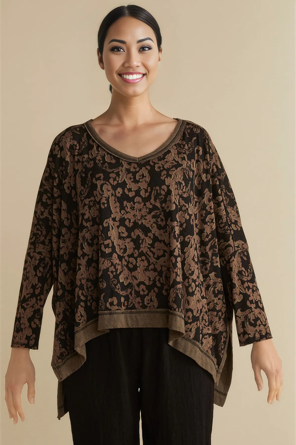 Cut Loose Fall Floral Jacquard One Size Deep V Top Fall 2024- Special Order