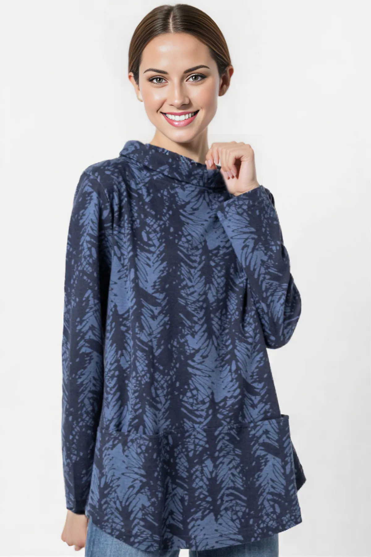 Komil Clothing Fern Print Funnel Long Top