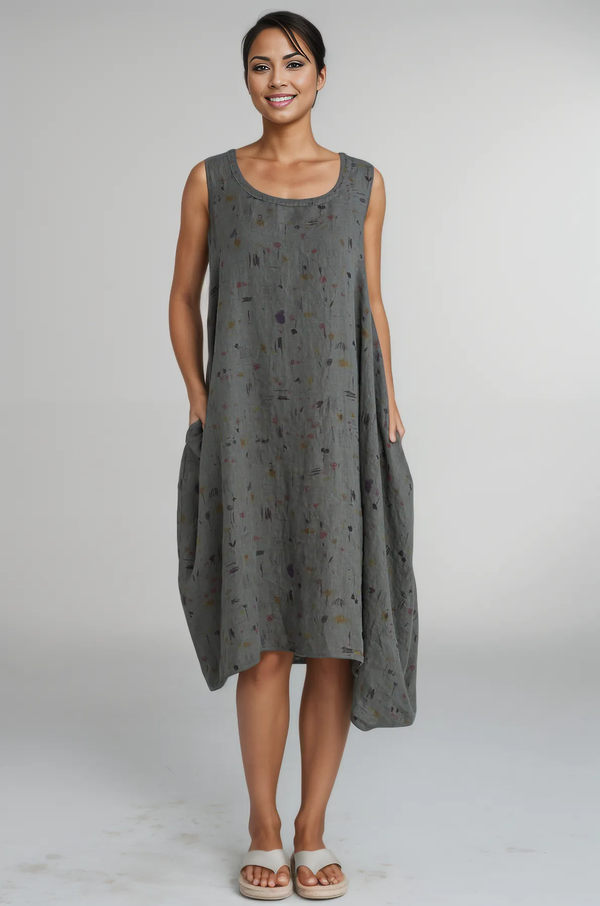 Cut Loose Linen Graffiti Button Bubble Dress Spring 2025- Special Order