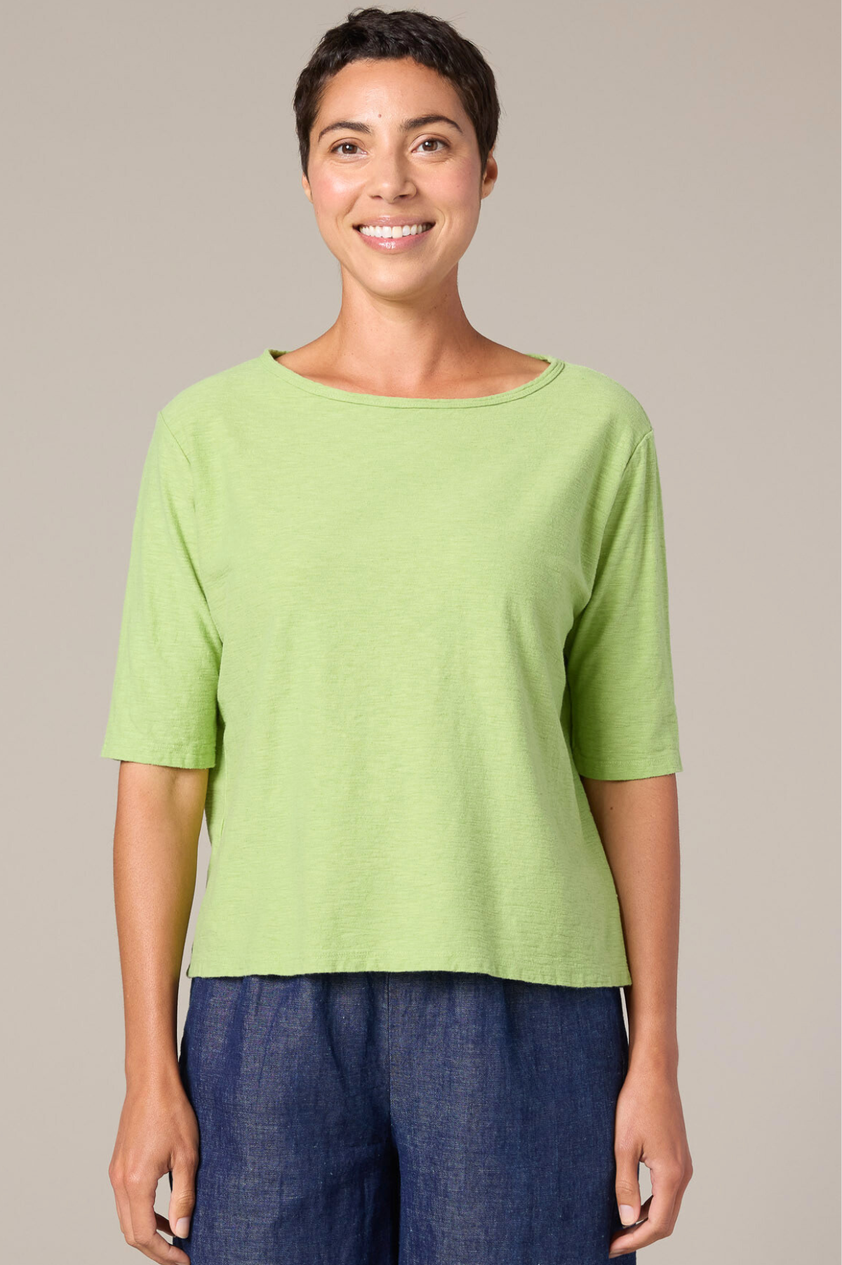 Cut Loose Linen Cotton Elbow Sleeve Top