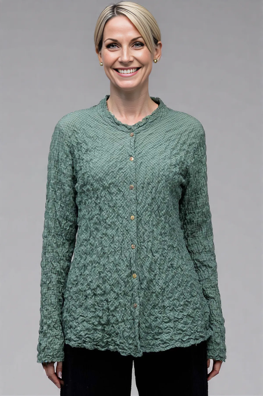 Cut Loose Crinkle Mini Plaid Collarless Shirt Fall 2025-Special Order