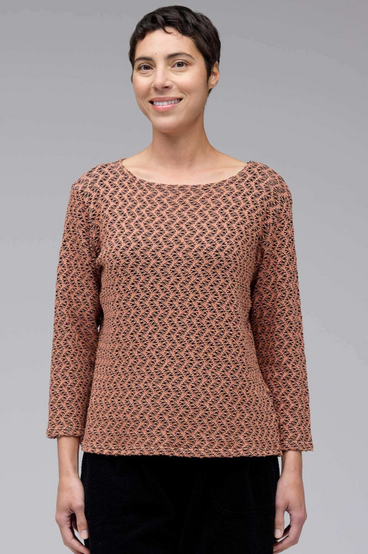 Cut Loose Black /Natural Crochet 3/4 Sleeve Boatneck Tee Fall 2025-Special Order