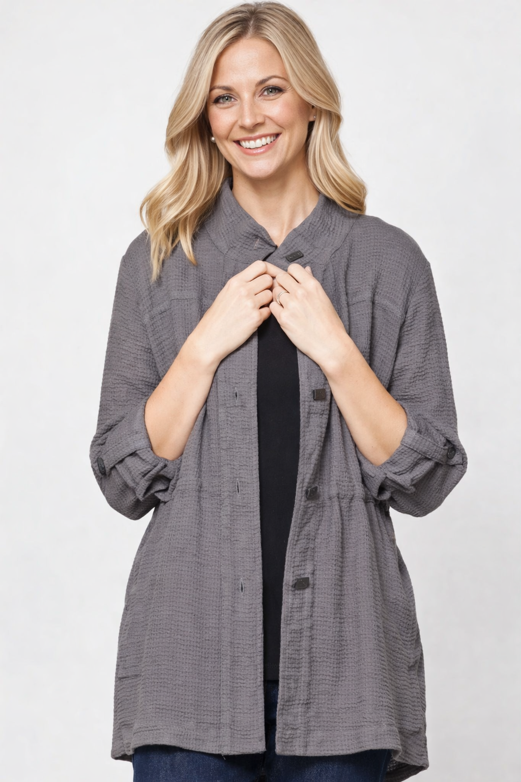 Focus Light Weight Waffle Weave Jacket w/Roll Up Sleeve-Graphite