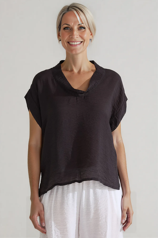 Cut Loose Rayon Parachute Short Sleeve Cowl Top Summer 2025-Special Order