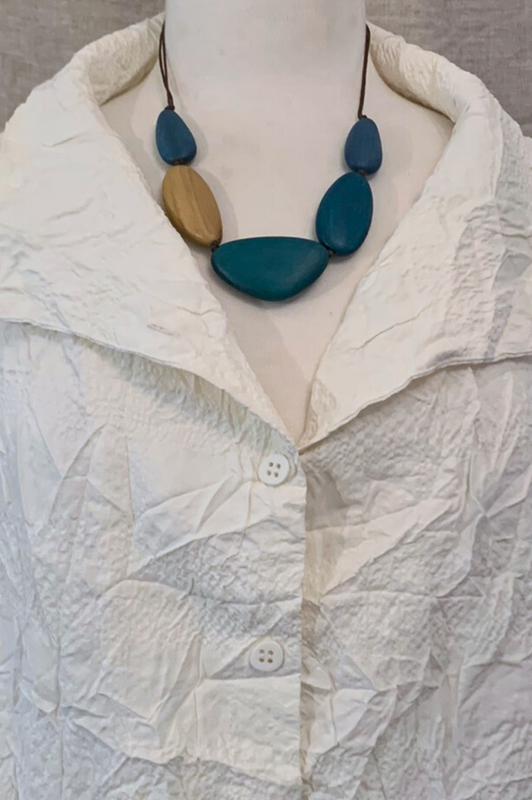 Erynn Blue Wood Bead Necklace