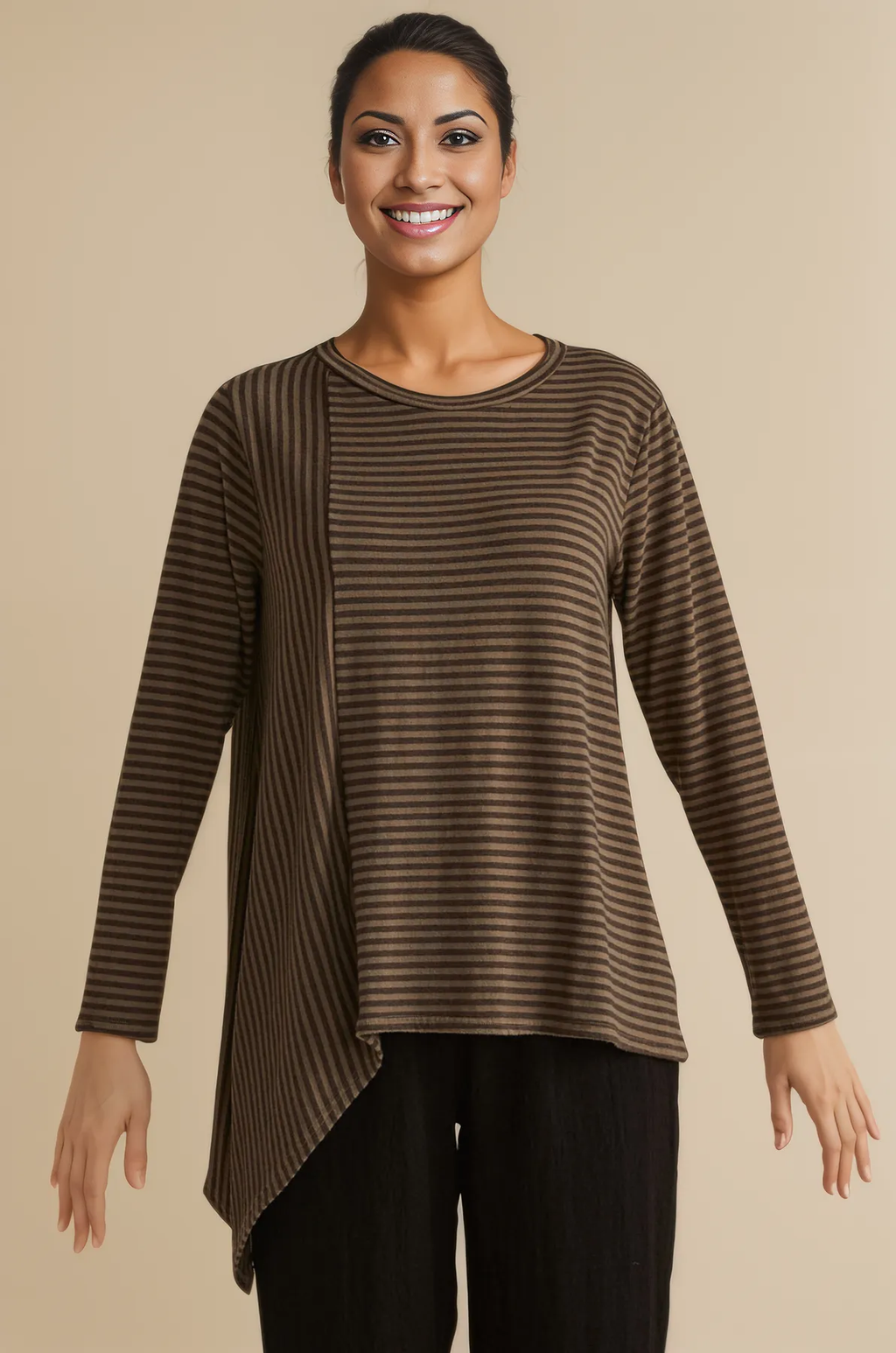 Cut Loose Grey Stripe Fleece Asymmetrical Tee Fall 2024- Special Order