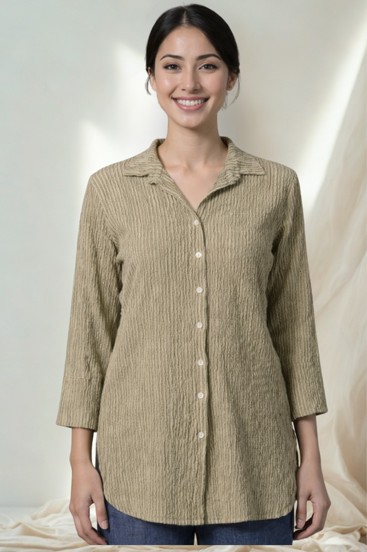 Cut Loose Linen Grey Stripe Crinkle Easy Shirt Spring 2026- Special Order