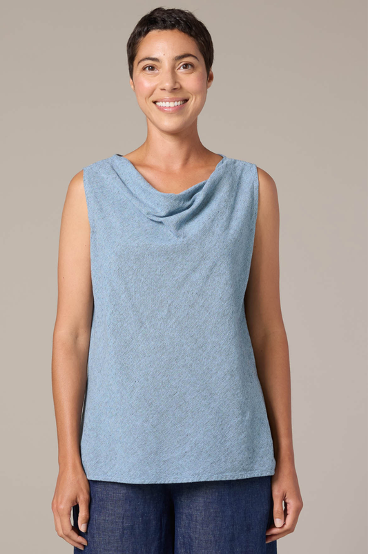 Cut Loose Crosshatch Linen Cotton Draped Neck Top for spring