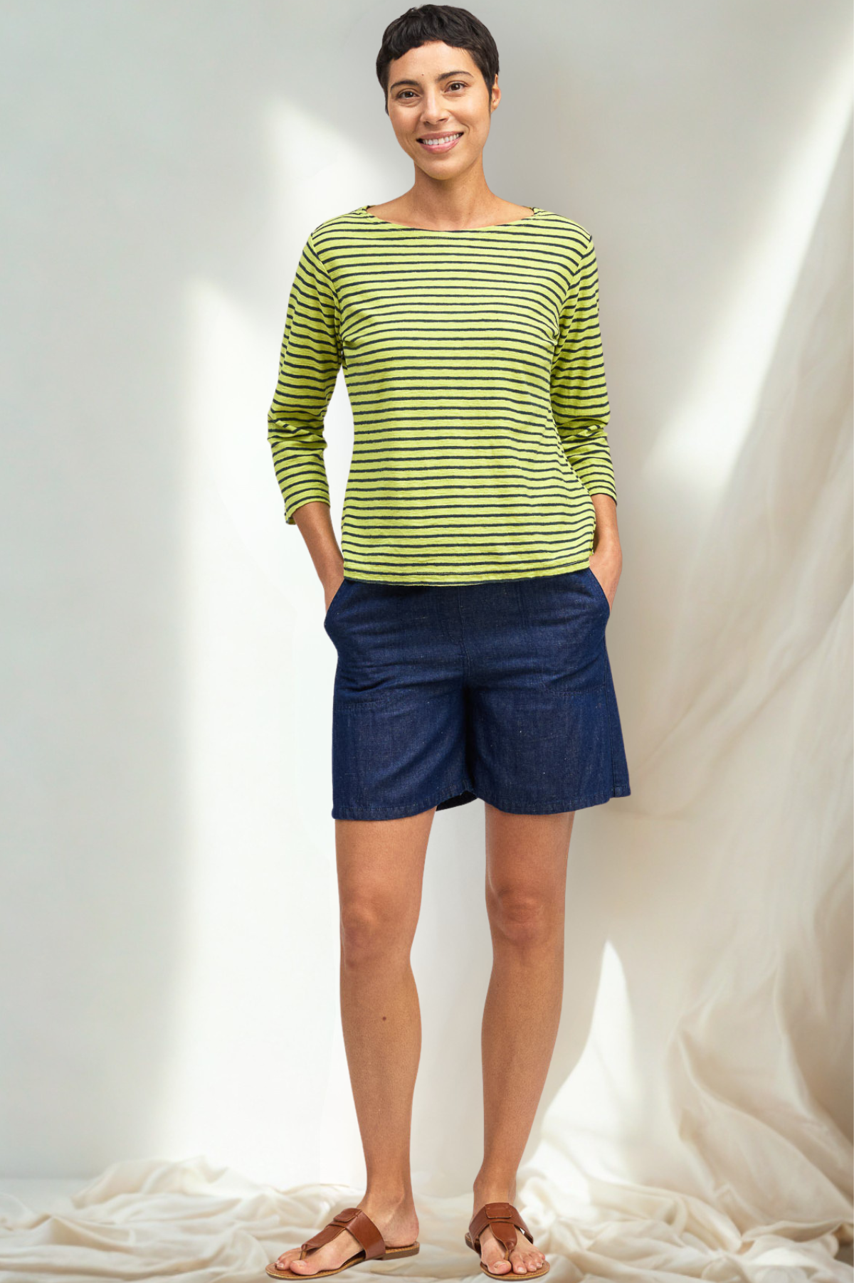 Cut Loose Navy Stripe 3/4 Sleeve Boatneck Top Summer 2026- Special Order