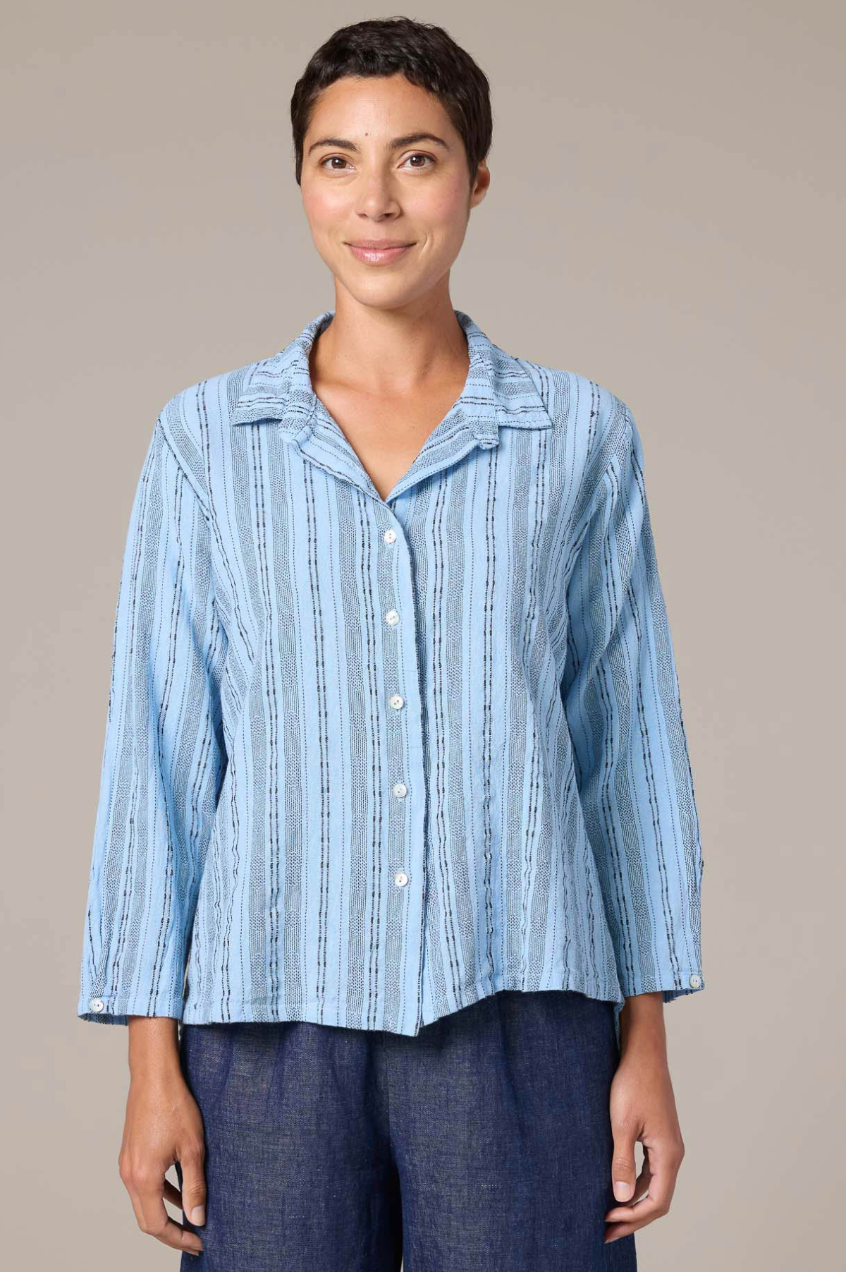 Cut Loose Pinstripe Linen Hi-Low Shirt Spring 2026- Special Order