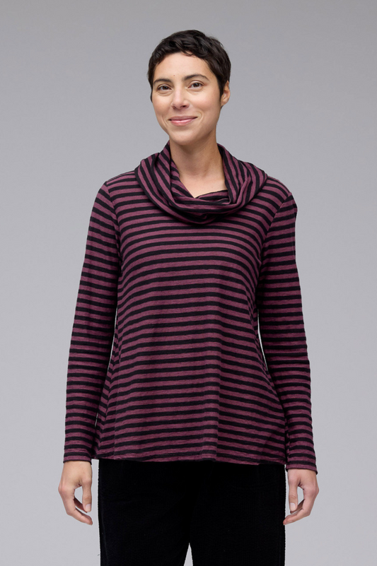 Cut Loose Black Stripe Cowl Neck Pullover Fall 2025-Special Order