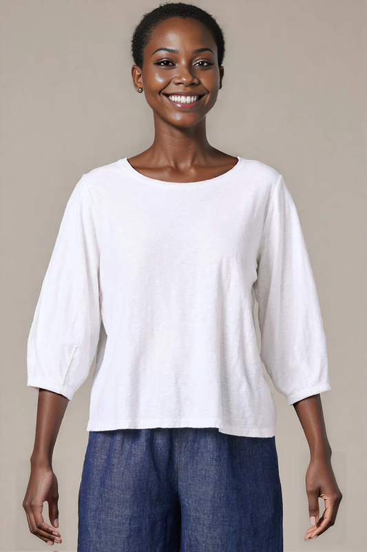 Cut Loose Linen Cotton Jersey Lantern Sleeve Top Spring