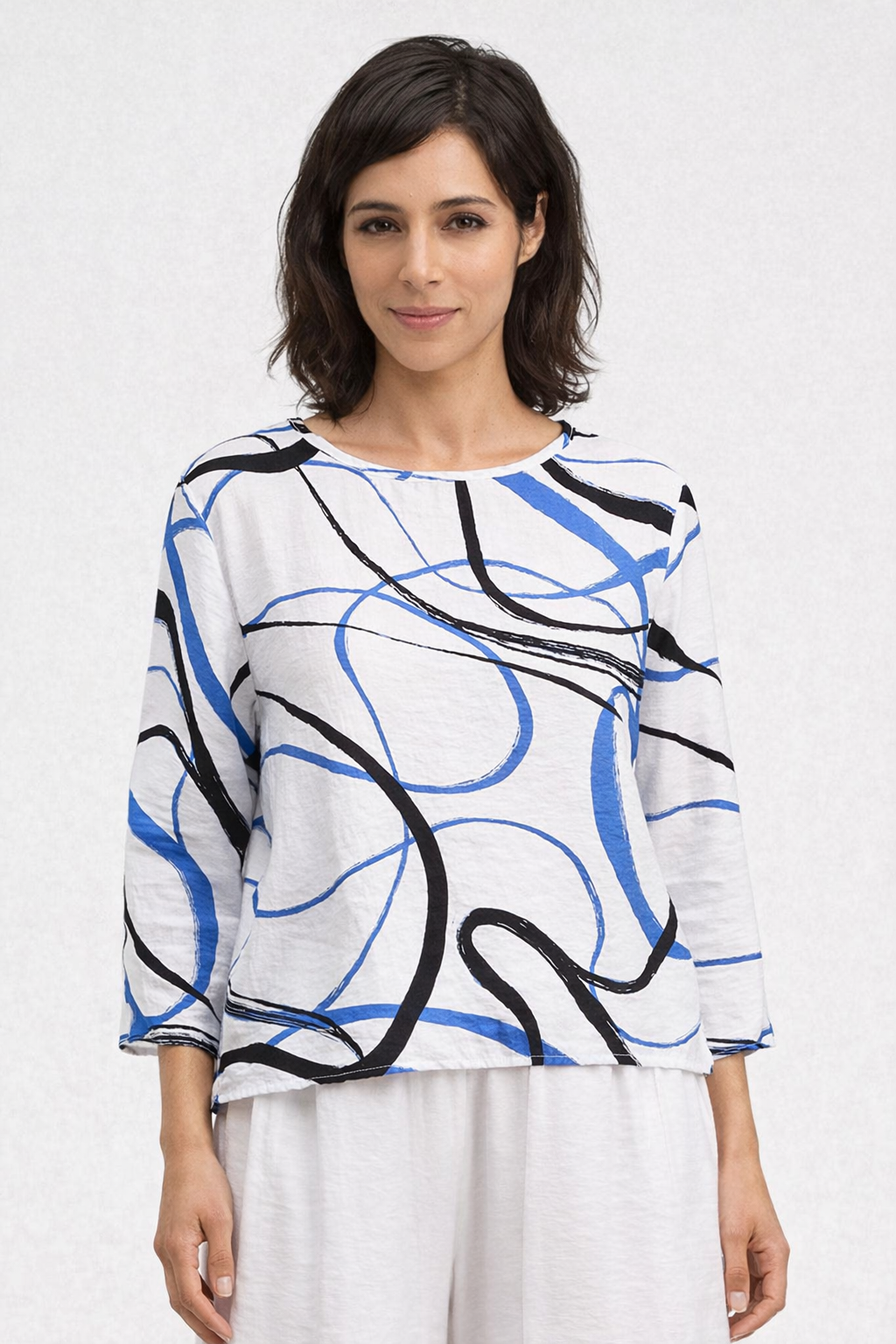 Cut Loose Rayon Parachute Black/Blue Swirl 3/4 Split Back Top Summer 2026- Special Order