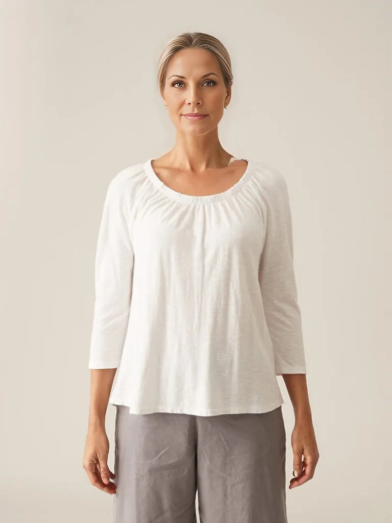 Cut Loose Linen Cotton Jersey Ruched Neck Top Spring 2024-Special Order