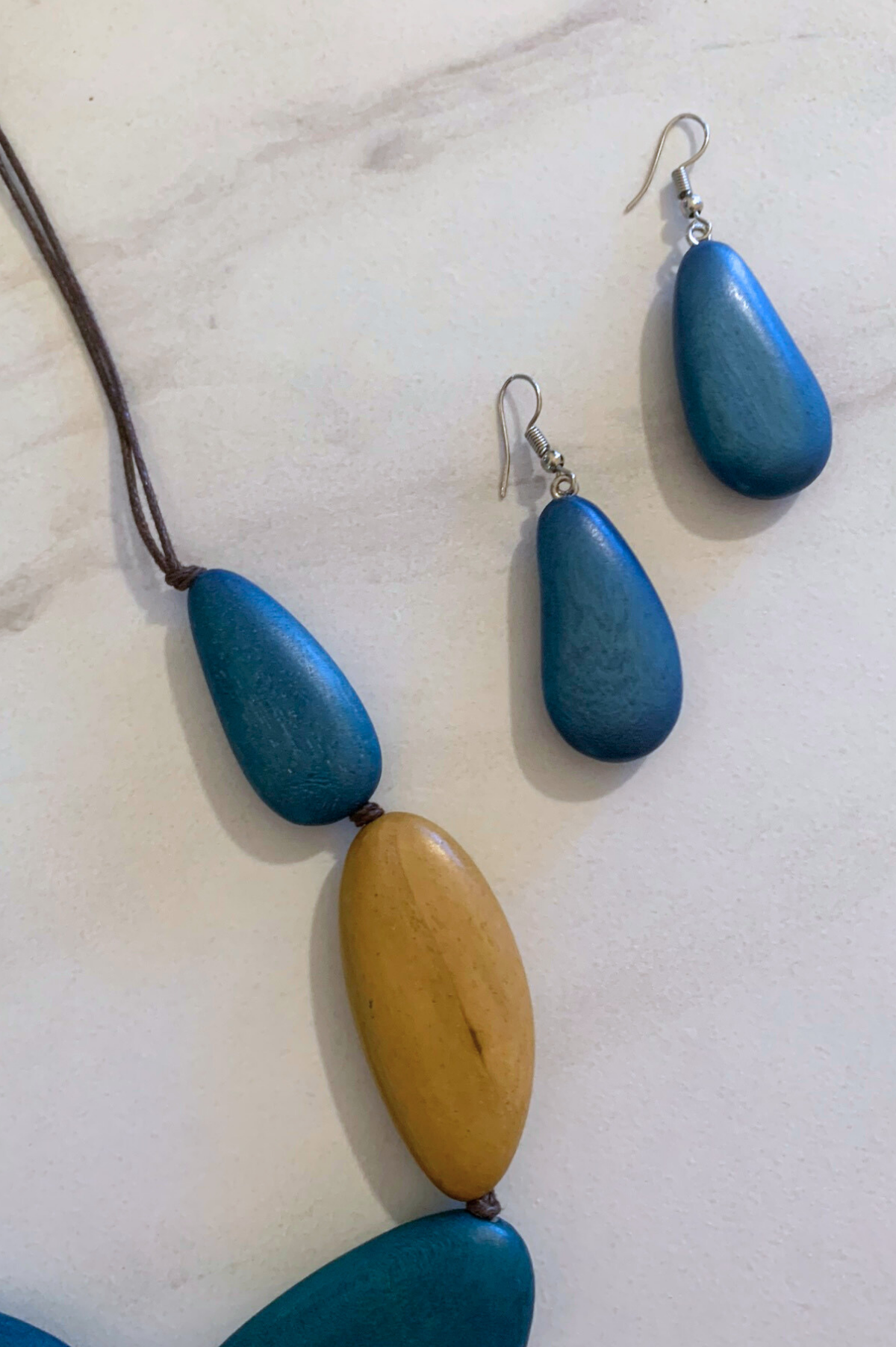 Erynn Blue Wood Bead Earrings