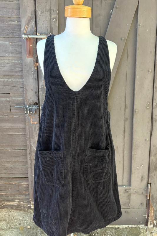 Cut Loose Lux Cord Dress Overalls-Black